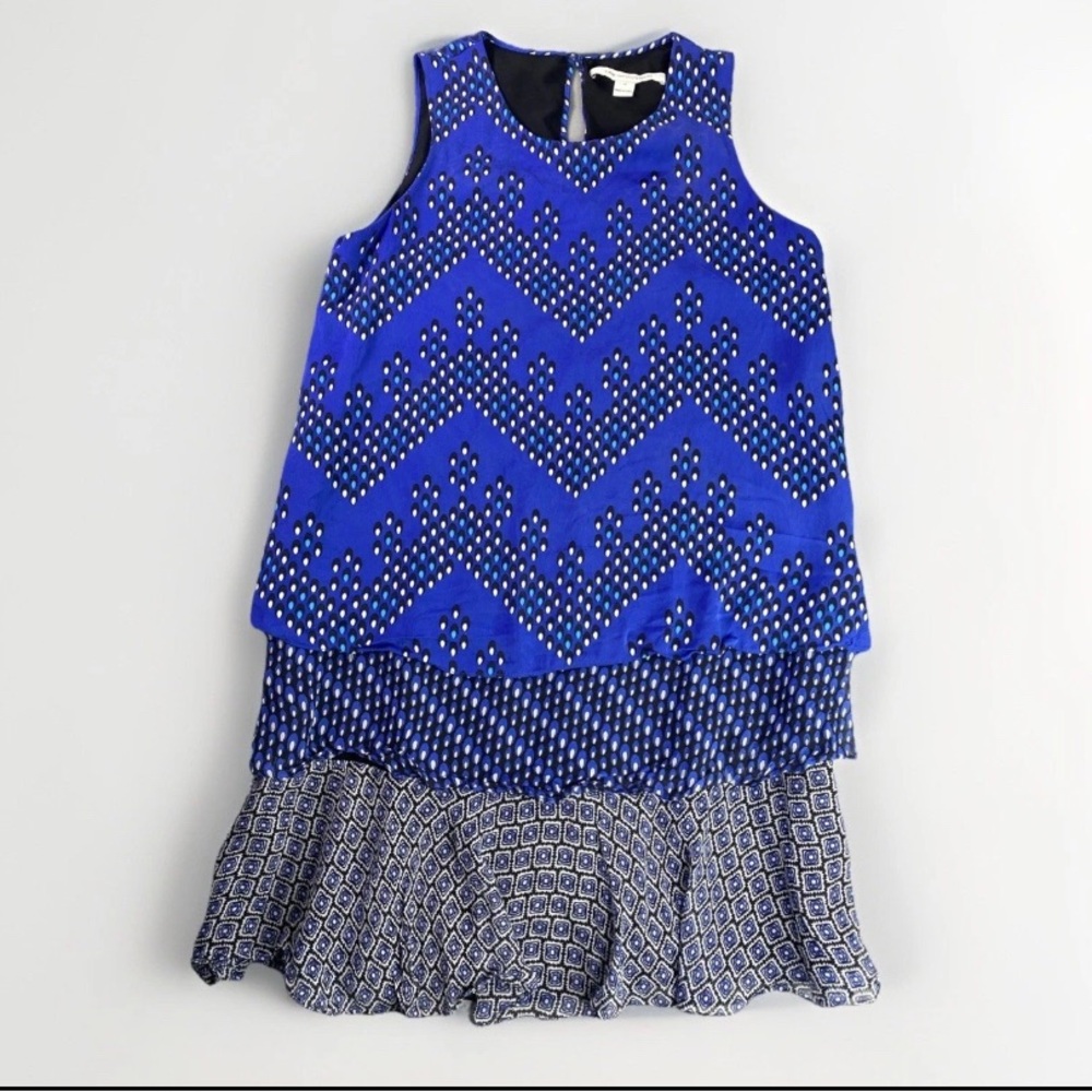 Diane von Furstenberg Sleeveless Layered Dress, Royal Blue, 95% Silk, Women’s M